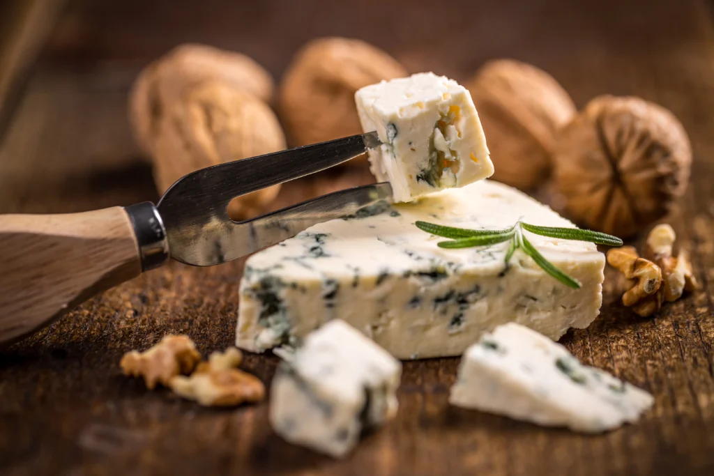 Roquesfort, a legendary blue cheese from France.